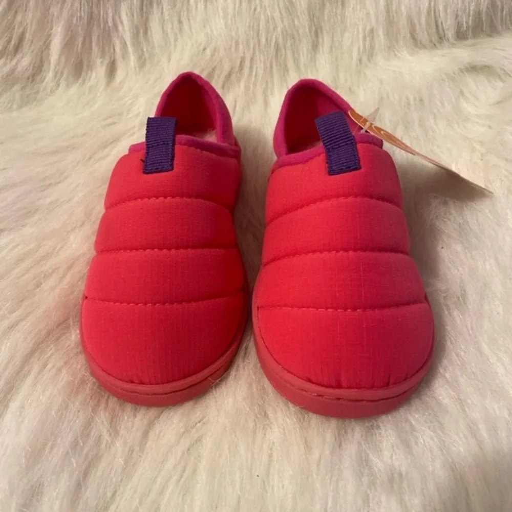 Wonder‎ Nation Puffer Slipper Girls Size 7-8 Pink Plush Fuzzy Lined Slippers